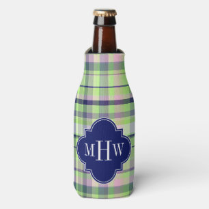 Pistachio Pink Navy Welpe Madras Monogram Flaschenkühler