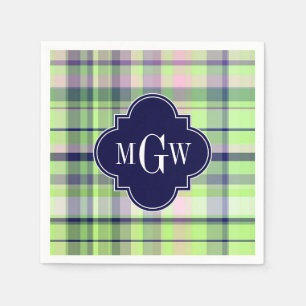 Pistachio Pink Navy Welpe Madras Monogram Serviette