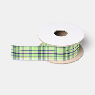 Pistachio Pink Navy Welpe Madras Satinband