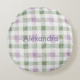 Pistachio Plaid Stripes Lavender Faux Glitter   Rundes Kissen