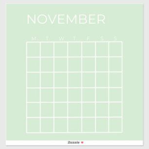 Pistachio Undated November Calendar Plane Aufkleber