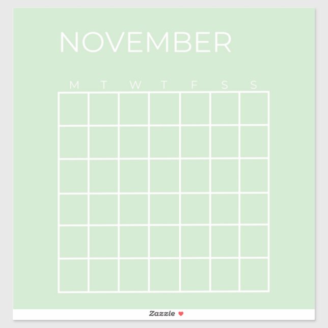 Pistachio Undated November Calendar Plane Aufkleber (Blatt)