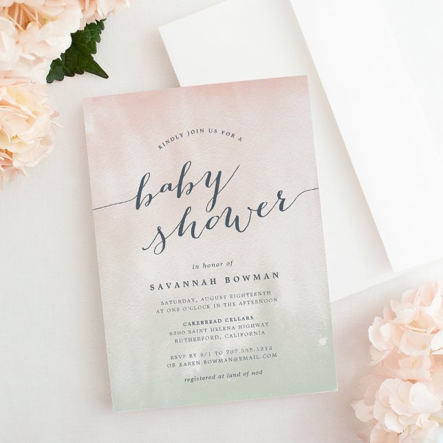 Pistachio Watercolor Pastel Kinderdusche Einladung (Von Creator hochgeladen)