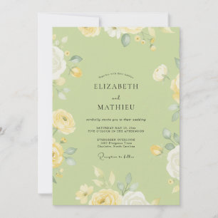 Pistazien-Gelb-Ranunculus-Sage-Hochzeit Einladung