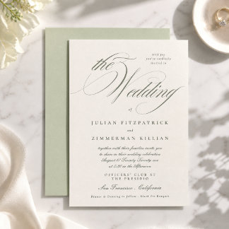 Pistazien-Grün Schrift Hochzeit Einladung