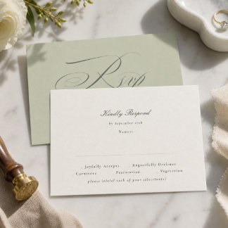 Pistazien-Grün Schrift Hochzeit RSVP Karte