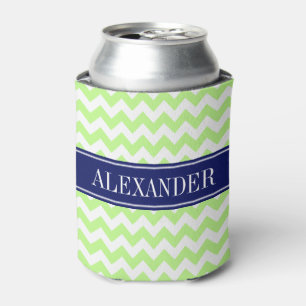 Pistazien-Grün-Weiß-Chevron-Navy-Name-Monogramm Dosenkühler