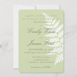 Pistazien-Grün Weiße Farn 5x7 Botanische Hochzeit Einladung