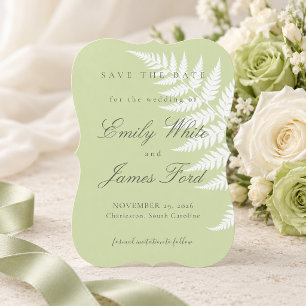 Pistazien-Grün Weiße Farn 5x7 Einfach Elegant Save The Date
