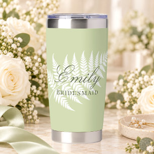 Pistazien-Grün Weiße Farn Elegante Brautjungfer Thermobecher