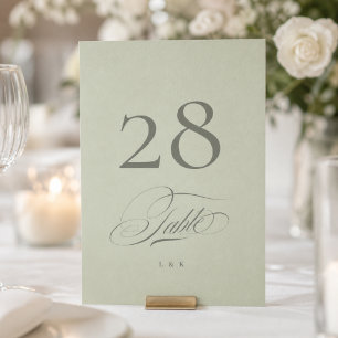 Pistazien-grüne Tischnummernkarte für die Hochzeit Einladung