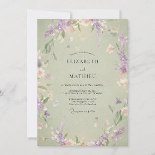 Pistazien-Lavendel-Kranz-Hochzeit Einladung