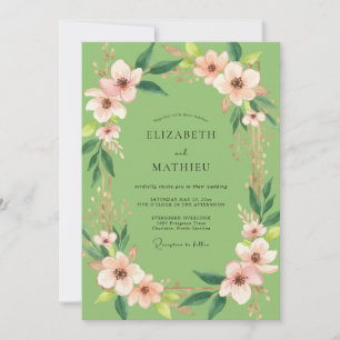 Pistazien-Rosa-Blüten-Hochzeit Einladung