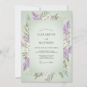 Pistazien-Veilchen-Zweig-Eukalyptus-Hochzeit Einladung