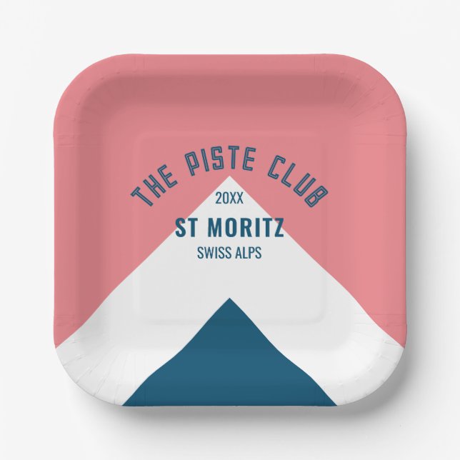 Piste Club Pink Blue Custom Winter Ski Pappteller (Vorderseite)