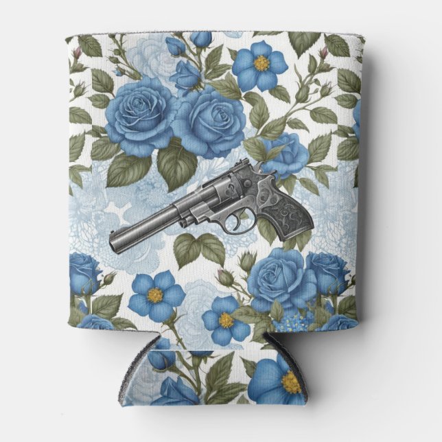Pistolen Vintag floral in blau Dosenkühler (Vorderseite)