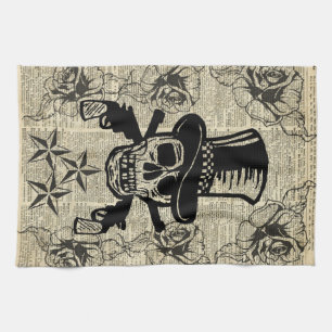 Pistolenheld, glücklicher Schädel, Gewehre, Rosen, Geschirrtuch