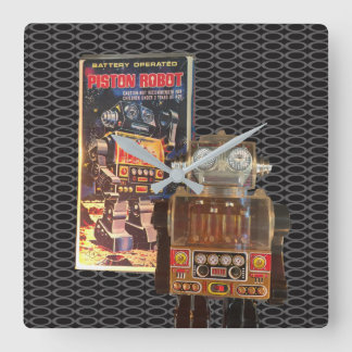 Piston Robot - Retro Wall Clock Quadratische Wanduhr