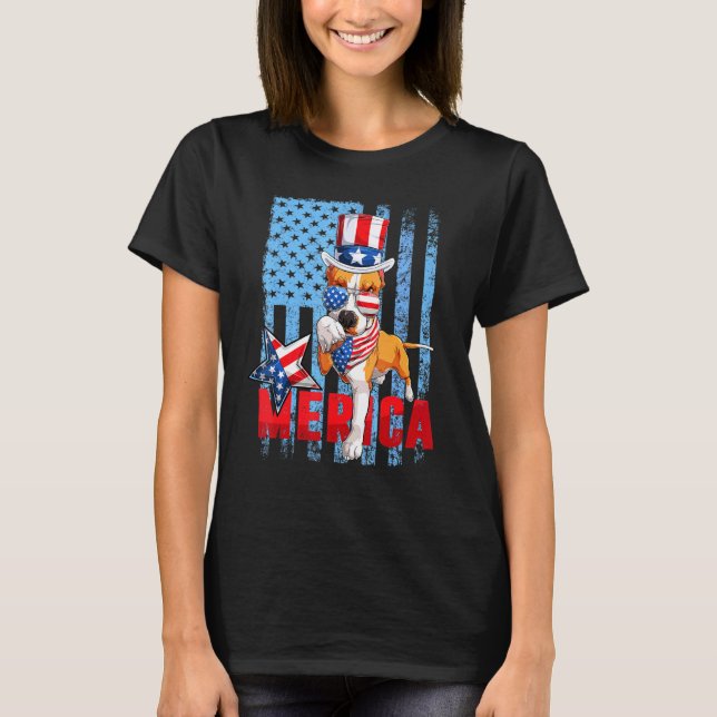 Pit Bull 4. Juli Merica Männer Frauen USA Flaggend T-Shirt (Vorderseite)