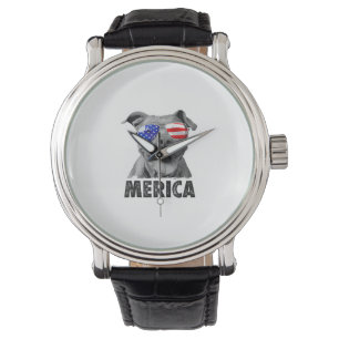 Pit Bull 4. Juli Merica Men American Flag Sung Armbanduhr