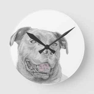 Pit Bull Art Zeichnend Runde Wanduhr