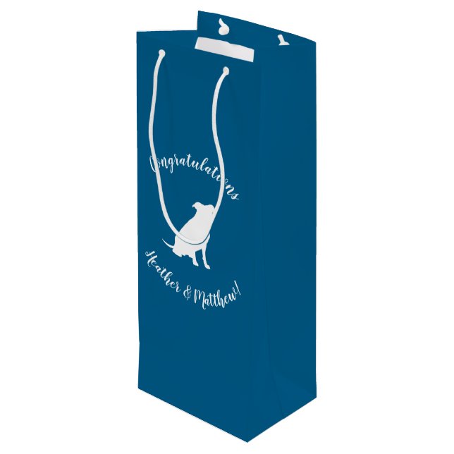 Pit Bull Babydusche Hund Pitbull Blue Boy Geschenktüte Für Weinflaschen (Rückseite Schrägansicht)