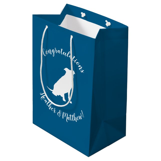 Pit Bull Babydusche Hund Pitbull Blue Boy Mittlere Geschenktüte (Rückseite Schrägansicht)