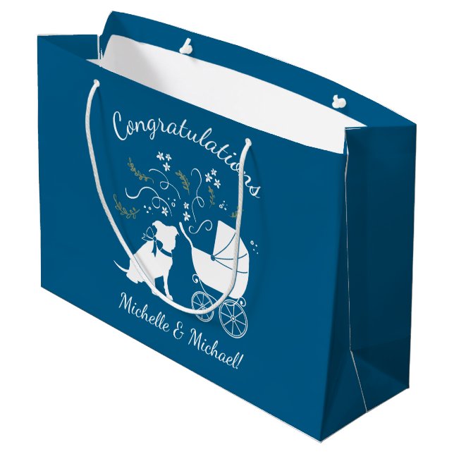 Pit Bull Babydusche Pitbull Dog Blue Boy Große Geschenktüte (Rückseite Schrägansicht)