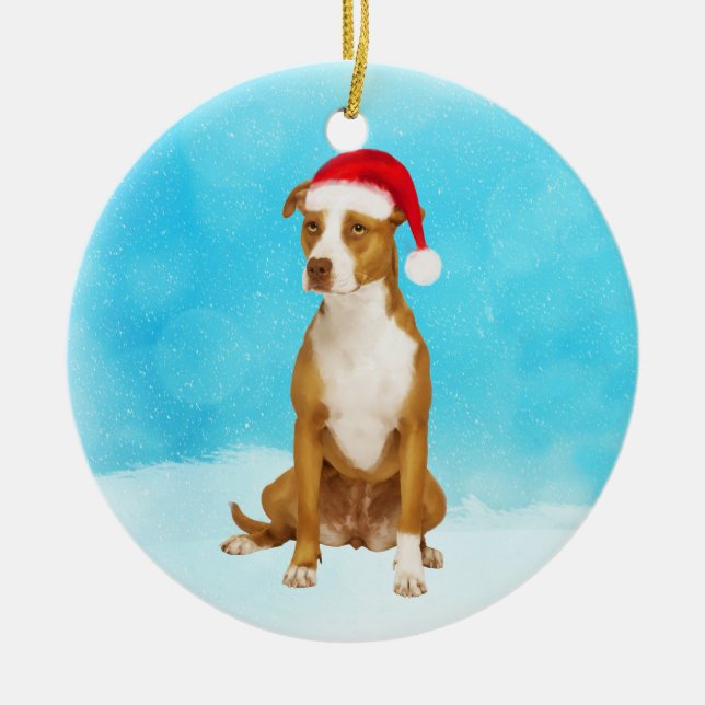 Pit Bull Christmas Round Ornament (Vorne)