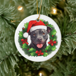 Pit Bull Christmas Wreath Keramik Ornament