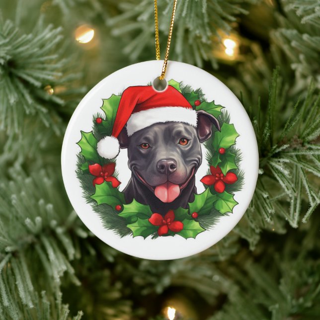 Pit Bull Christmas Wreath Keramik Ornament (Baum)