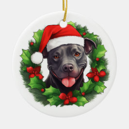 Pit Bull Christmas Wreath Keramik Ornament