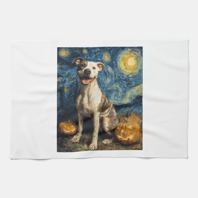 Pit Bull Cute Dog Halloween Jack O Lantern Pumpkin Geschirrtuch (Horizontal)