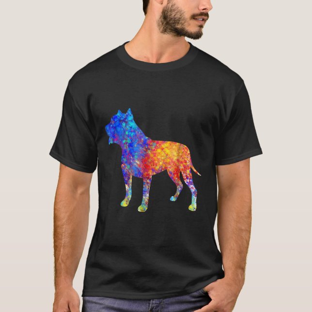 Pit Bull Dog Aquarell Art Design T-Shirt (Vorderseite)