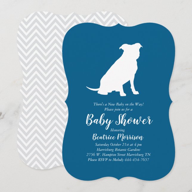 Pit Bull Dog Baby Dusche Blue Boy Pitbull Einladung (Vorne/Hinten)