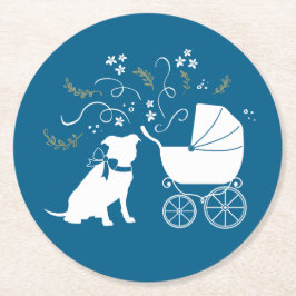 Pit Bull Dog Baby Dusche Blue Boy Pitbull Runder Pappuntersetzer