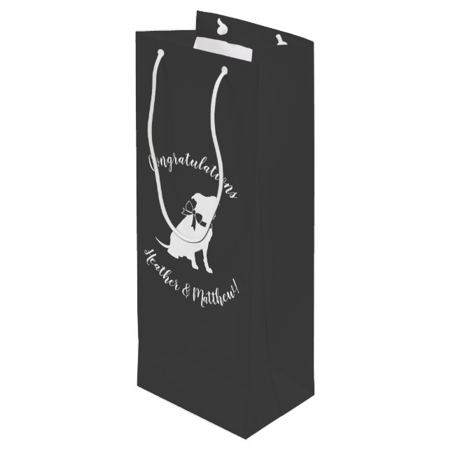 Pit Bull Dog Babydusche Geschlecht Neutral Pitbull Geschenktüte Für Weinflaschen (Rückseite Schrägansicht)