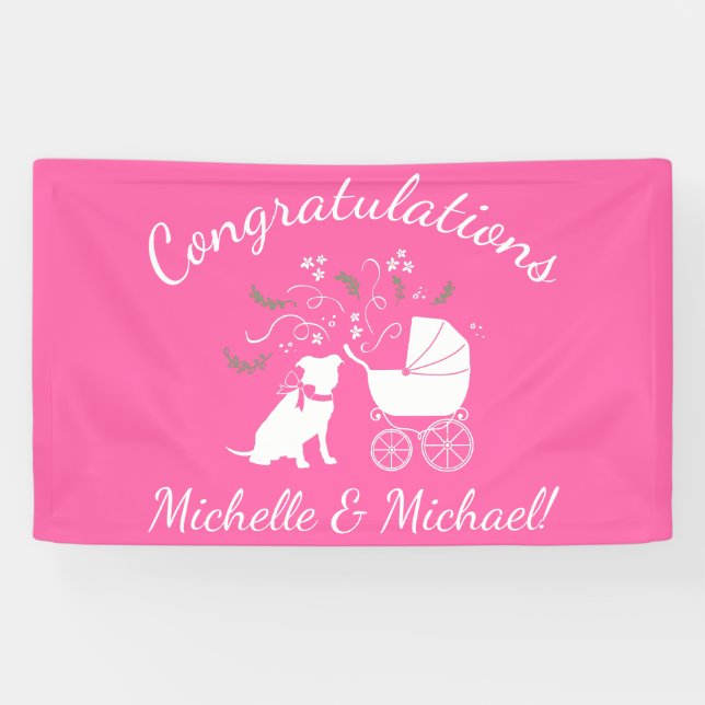 Pit Bull Dog Babydusche Pink Girl Pitbull Banner (Horizontal)