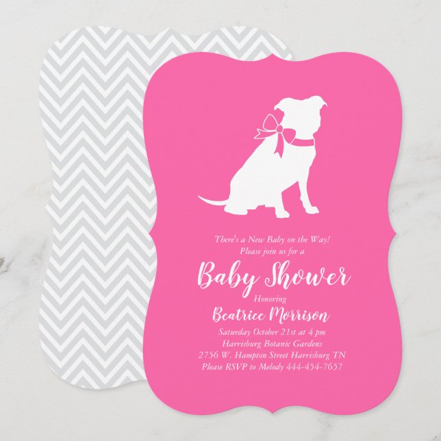 Pit Bull Dog Babydusche Pink Girl Pitbull Einladung (Vorne/Hinten)