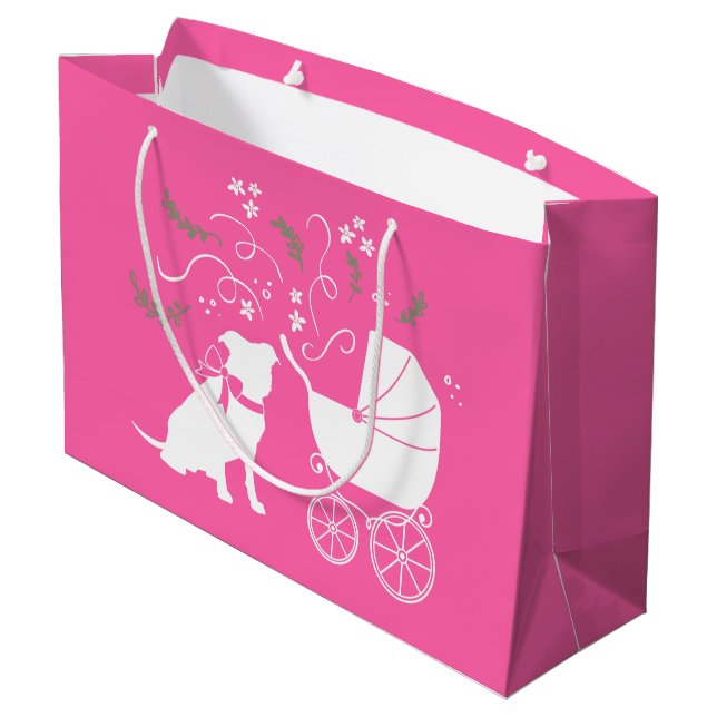 Pit Bull Dog Babydusche Pink Girl Pitbull Große Geschenktüte (Rückseite Schrägansicht)