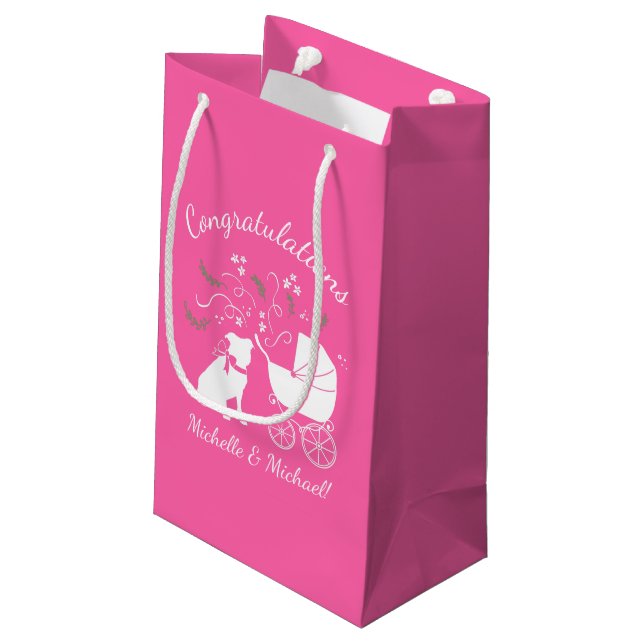 Pit Bull Dog Babydusche Pink Girl Pitbull Kleine Geschenktüte (Rückseite Schrägansicht)