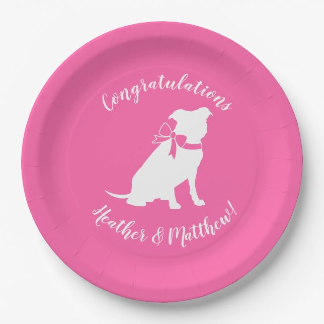 Pit Bull Dog Babydusche Pink Girl Pitbull Pappteller (Vorderseite)