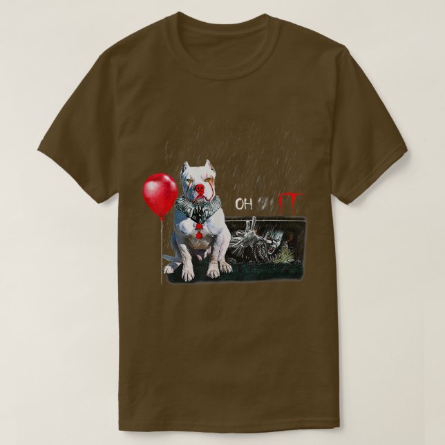 Pit Bull Dog Clown Oh It Rain Balloon Funny Hallow T-Shirt (Design vorne)