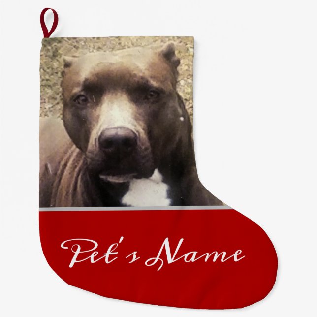 Pit Bull Dog Custom Pet Foto Großer Weihnachtsstrumpf (Vorderseite)