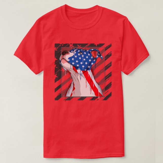 Pit bull dog head with USA pattern for 4th of Jul T-Shirt (Design vorne)