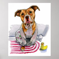Pit Bull Dog in Bathrobe Aquarellmalerei