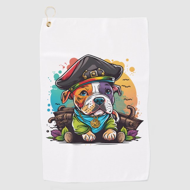 Pit Bull Dog Pirate Golfhandtuch (Vorderseite)