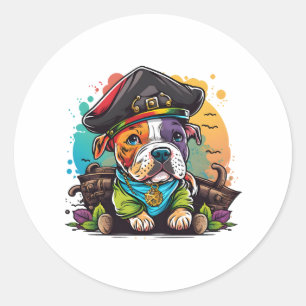 Pit Bull Dog Pirate Runder Aufkleber