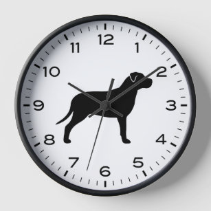 Pit Bull Dog Silhouette mit Zahlen und Minuten Uhr