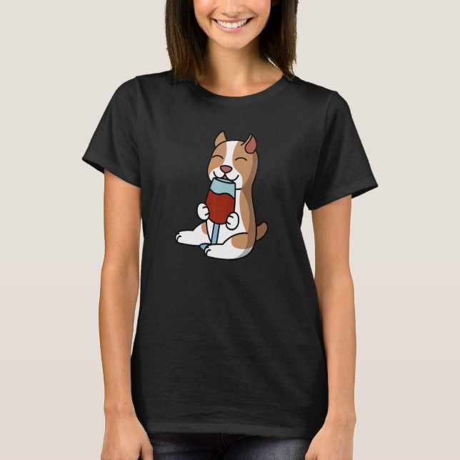 Pit Bull Drink Wine Dog T-Shirt (Vorderseite)